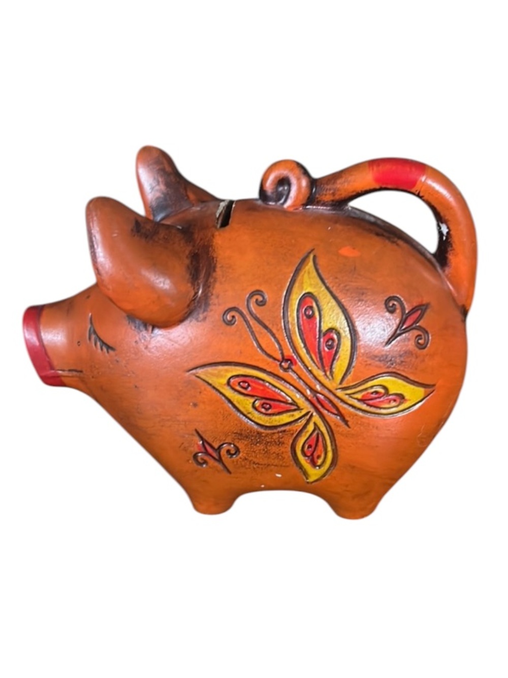 Vintage Orange Paper Mache Piggy Bank